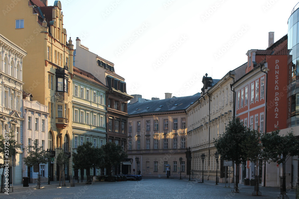 Prague old town square Czech Republic clear summer morning