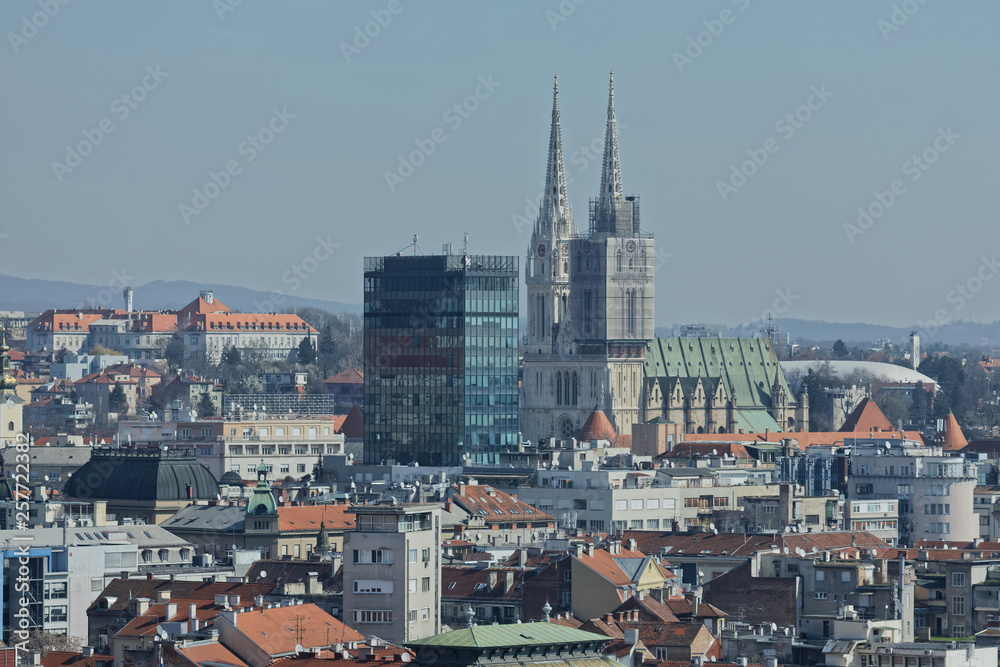 Panorama of Zagreb with cathedral