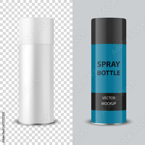 Vector 3d Realistic White Blank Spray Can, Spray Bottle with Cap Closeup Isolated on Transparent Background. Design Template of Sprayer Can for Mock up, Package, Advertising, Hairspray, Deodorant etc