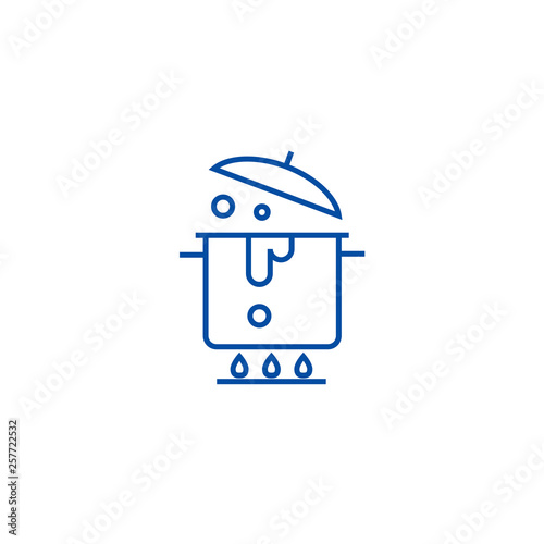 Boiling pot line concept icon. Boiling pot flat  vector website sign, outline symbol, illustration.