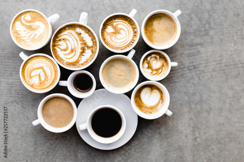 Aerial view of various coffee