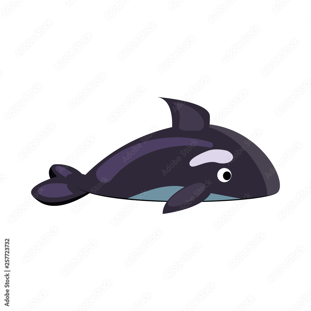 Naklejka premium Inflatable dolphin. Swimming toy, lifebuoy, lifesaver. Vector illustration can be used for topics like vacation with children, pool, beach