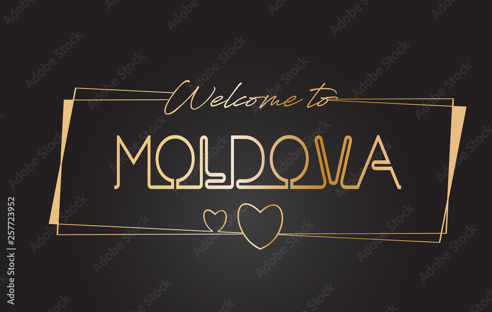 Moldova Welcome to Golden text Neon Lettering Typography Vector Illustration. Moldova Welcome to Golden text Neon Lettering Typography Vector Illustration.