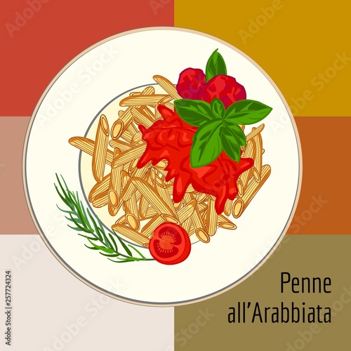 Penne pasta concept background. Cartoon illustration of penne pasta vector concept background for web design