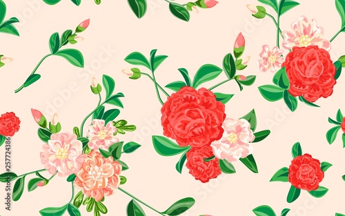 Soft camellia pattern. Cartoon illustration of soft camellia vector pattern for web design