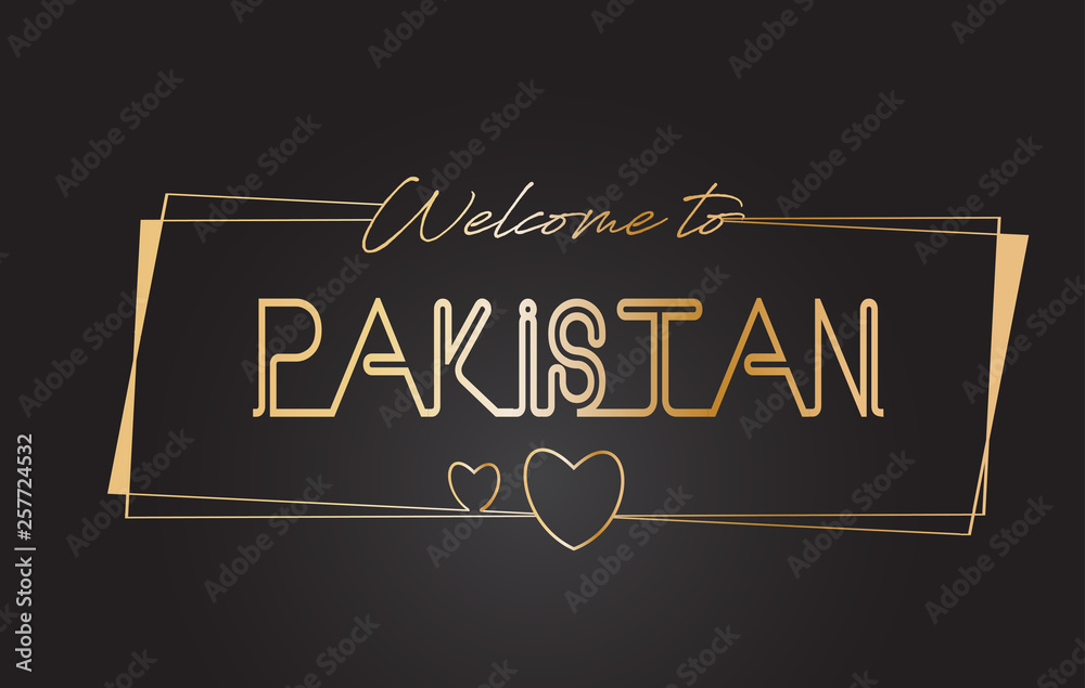 Obraz premium Pakistan Welcome to Golden text Neon Lettering Typography Vector Illustration.