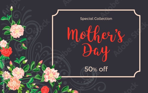 Mother day camellia concept banner. Cartoon illustration of mother day camellia vector concept banner for web design