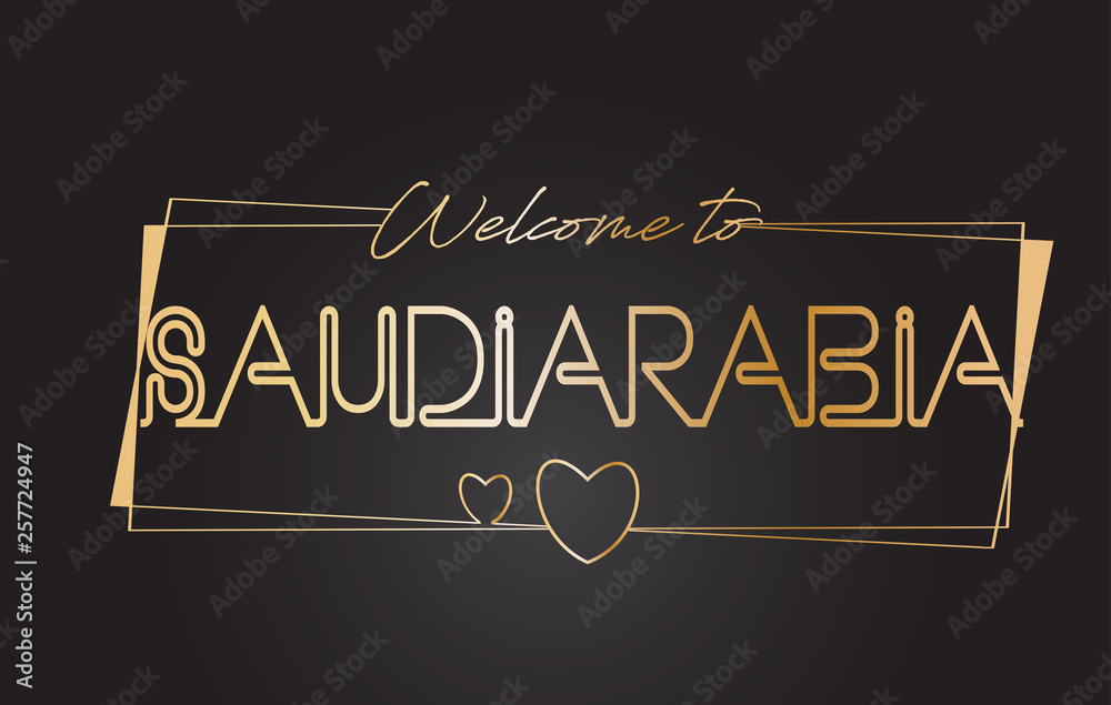 Obraz premium SaudiArabia Welcome to Golden text Neon Lettering Typography Vector Illustration.