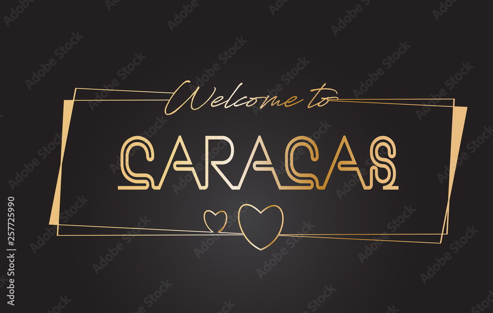 Obraz premium Caracas Welcome to Golden text Neon Lettering Typography Vector Illustration.