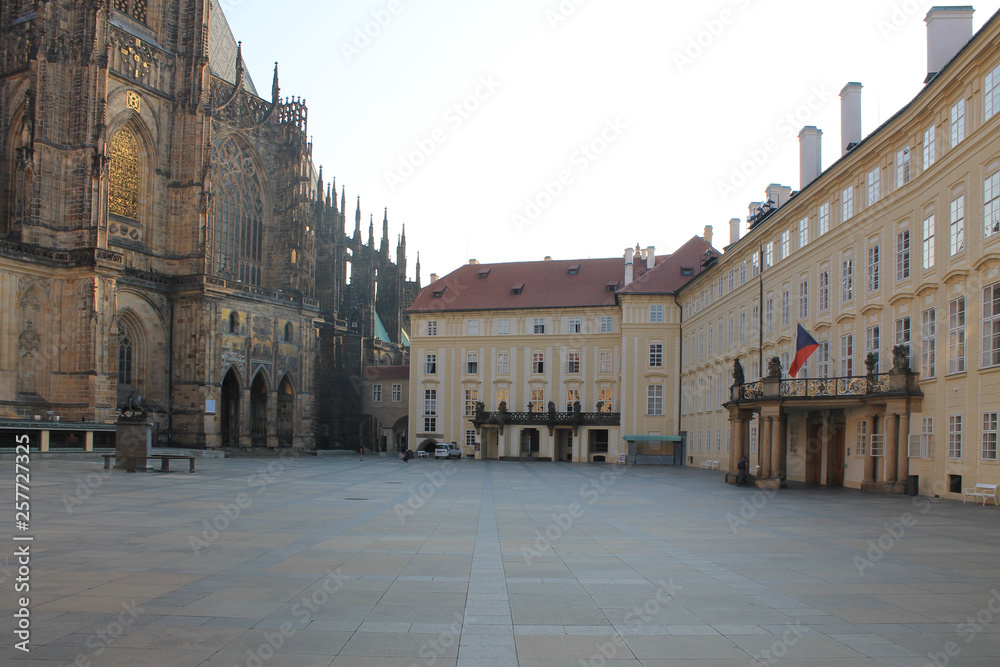 Prague castle parade square without people in the Czech Republic