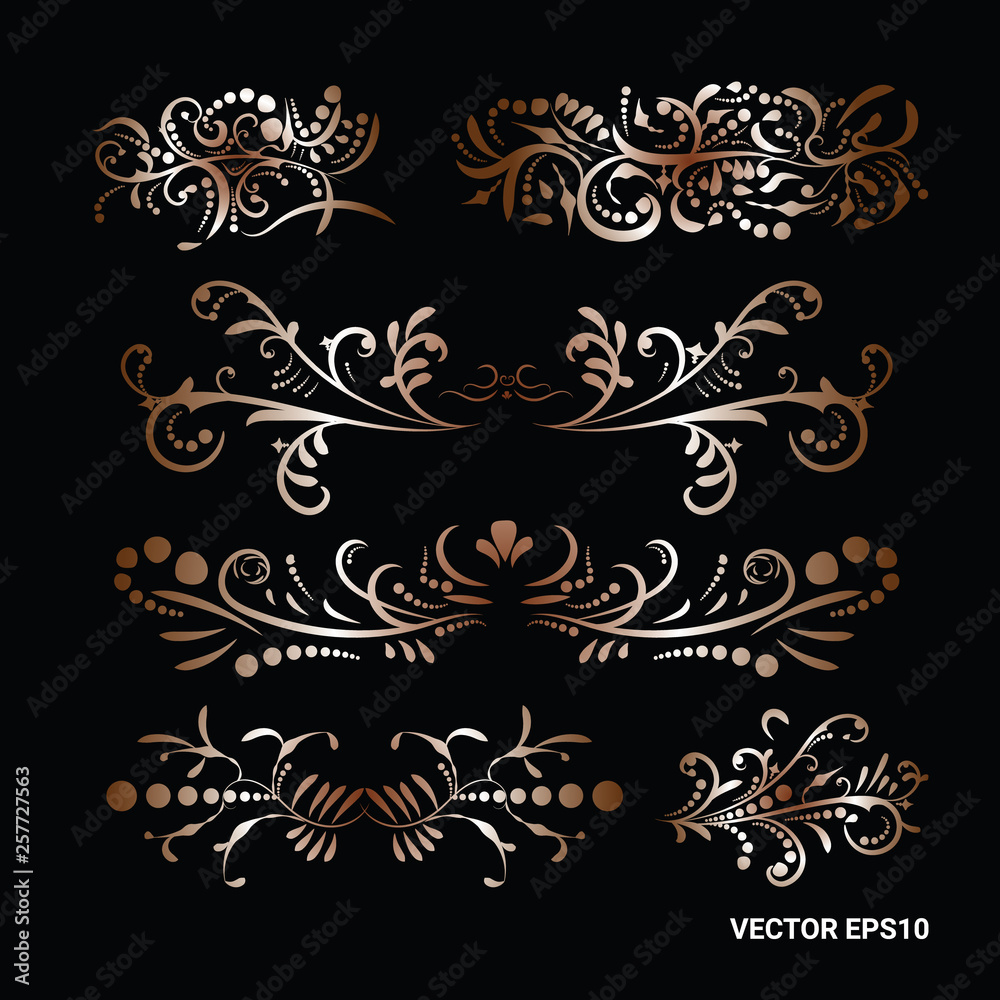 Victorian set of golden ornate page decor elements likedividers
