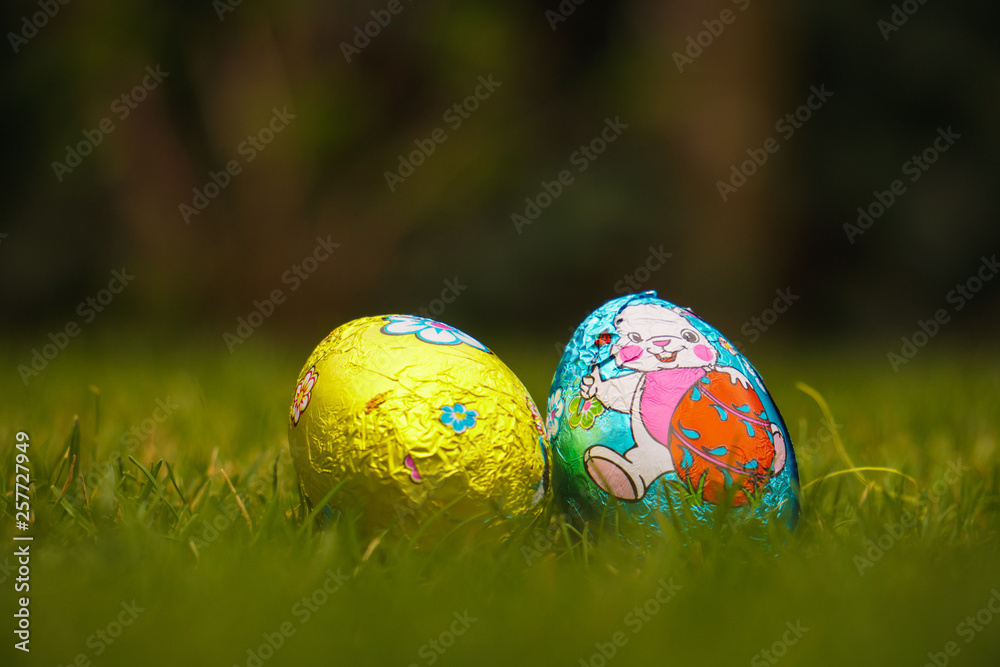 Easter eggs laying in grass