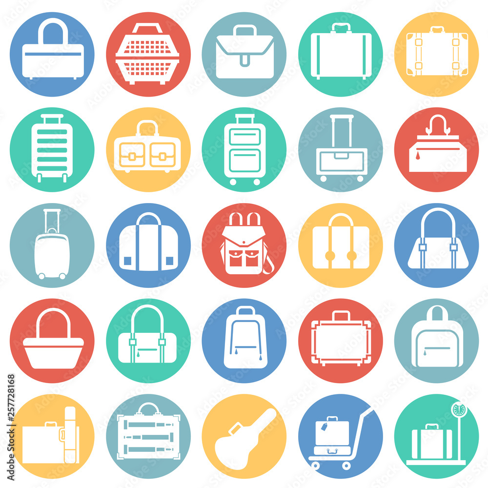 Cases icons set on color circles white background for graphic and web design. Simple vector sign. Internet concept symbol for website button or mobile app. Cases icons set on color circles white background for graphic and web design. Simple vector sign. Internet concept symbol for website button or mobile app.