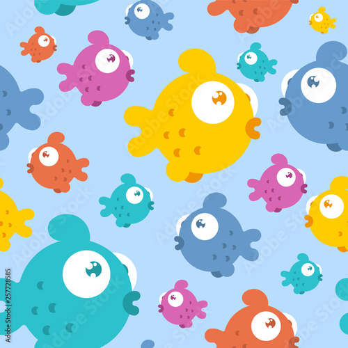 Fish pattern seamless cartoon style. Sea animal vector background. ocean character ornament