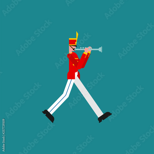 Soldier and trumpet. Soldier with musical instrument. musician Military band