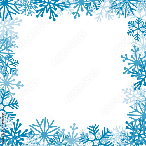 Square frame with snowflakes on white background