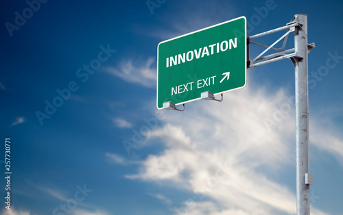 3D rendering highway sign and message about innovaiton photo