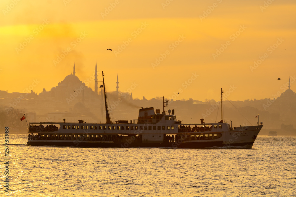ship at sunset in Istanbul