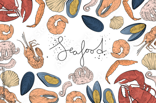 Different seafood products, vector