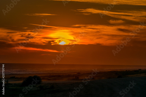 Golden sunset on the beach with the sun over the beach © fotosdanielgbueno