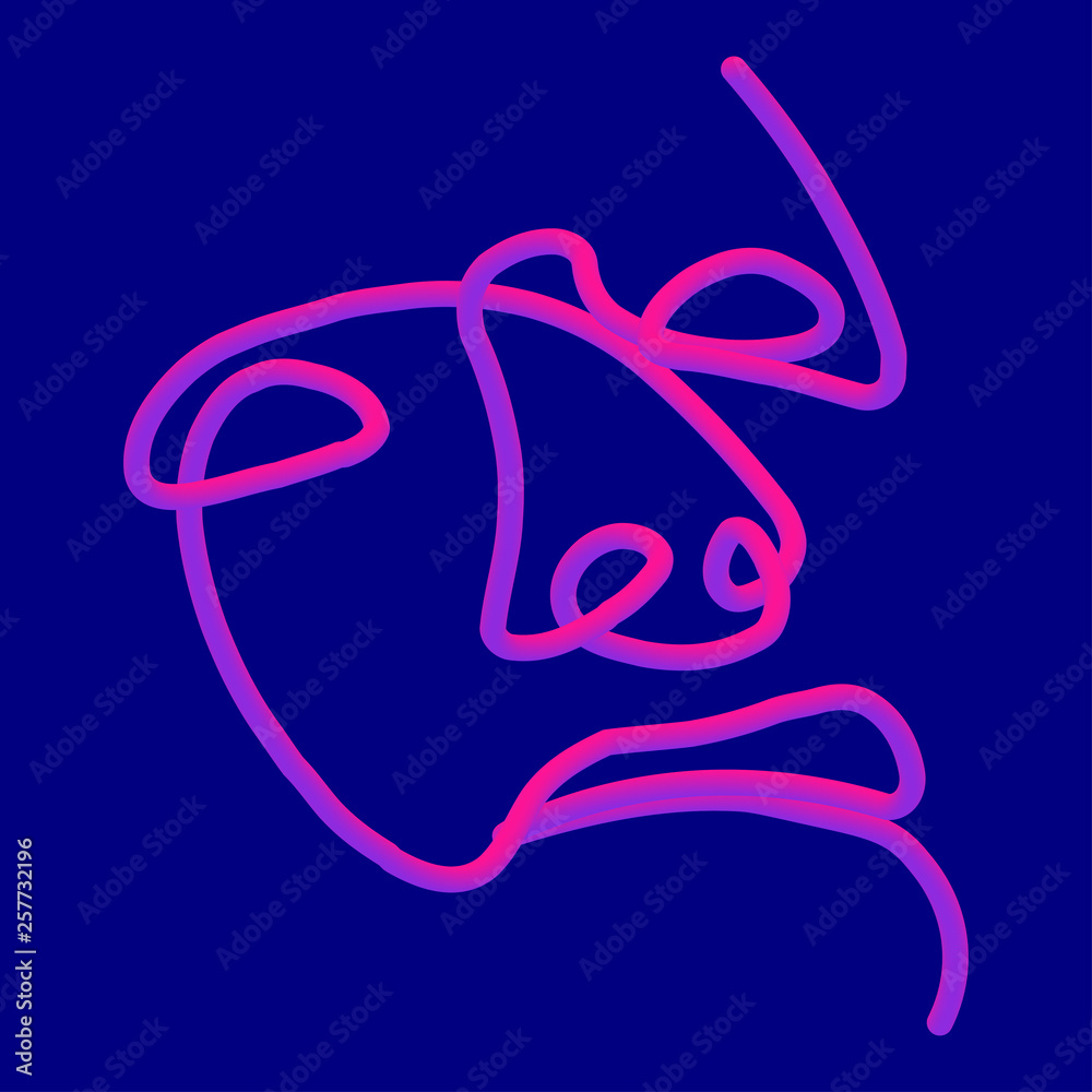 Fototapeta premium The face of the person in one line in the neon style