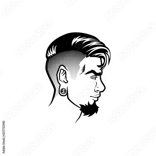 Vector bearded men face profile hipster head with haircuts, mustaches and beards. For Silhouettes or avatars, emblems and icons, labels