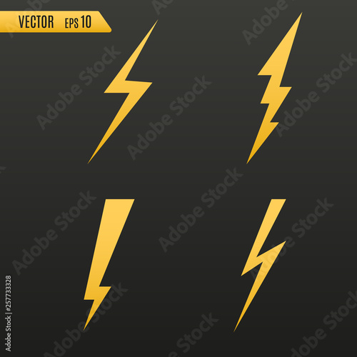 Thunder and bolt lighting. Flash icon isolated on transparent background. Graphic symbol element. 