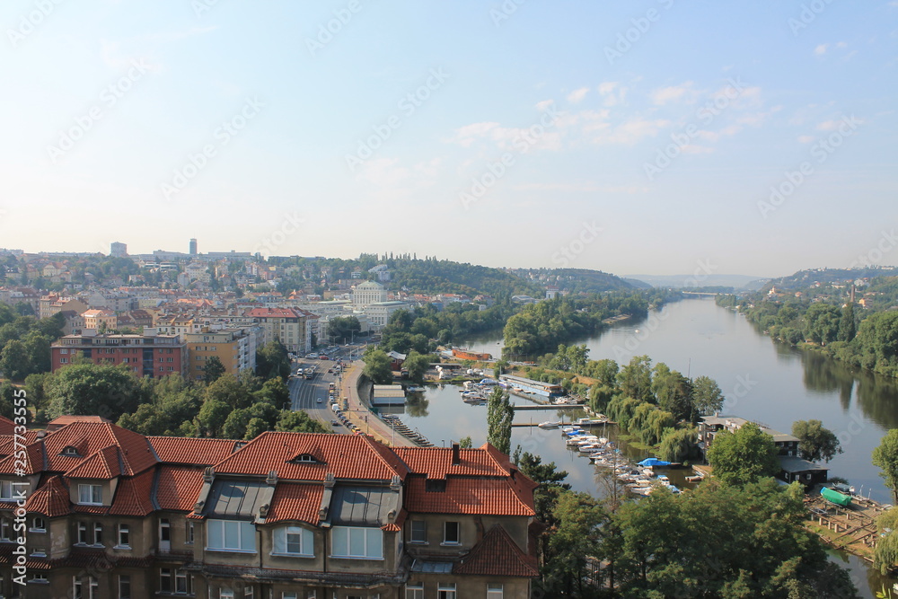 Fototapeta premium Panoramic view of Prague Czech Republic and Vltava river from Visegrad fortress