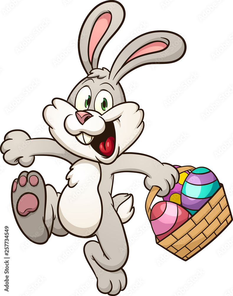 Happy Easter bunny with basket clip art. Vector illustration with simple  gradients. All in a single layer. Stock Vector | Adobe Stock