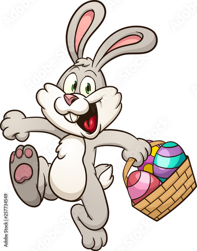 Slika na platnu Happy Easter bunny with basket clip art