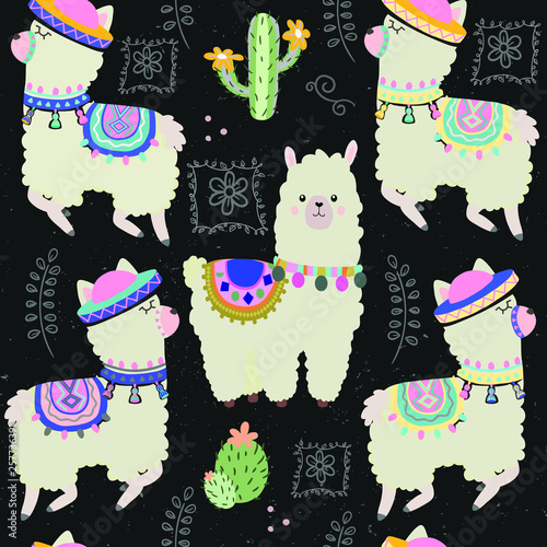 Cool llamas  seamless background