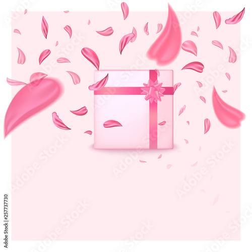 Fashionable sakura's flower box. Fashion accessory illustration in trendy soft colors for beauty salon, shop, blog print. Isolated symbol on pink background.