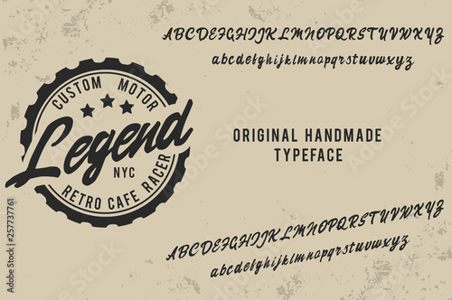 Legend. Script font. Custom motor. Cafe racer. New York. Coffee logo. Hand made font and logo.