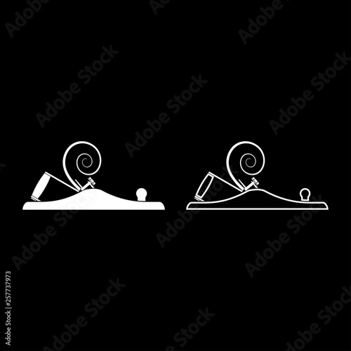 Carpenter's plane with metal with shaving wood Joiner's plane icon set white color vector illustration flat style image