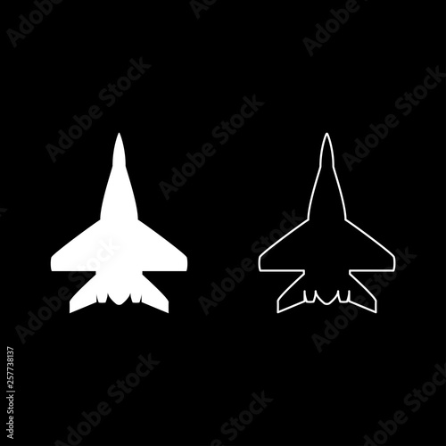 Fighter plane Military fighter airplane icon set white color vector illustration flat style image