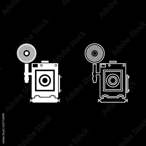 Retro camera Vintage photo camera face view icon set white color vector illustration flat style image