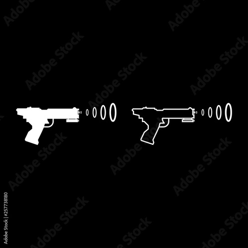 Space Blaster Children's Toy Futuristic gun Space gun shooting blaster wave icon set white color vector illustration flat style image