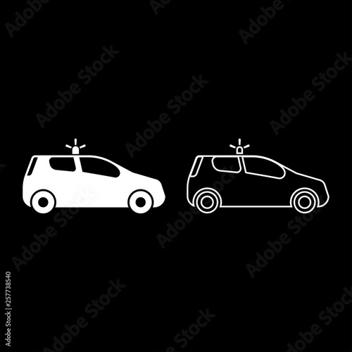 Security car Police car Car with siren icon set white color vector illustration flat style image