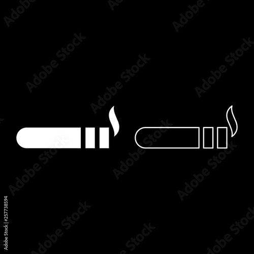 Cigar with smoke Luxury Havana cigar Smoking cigar concept icon set white color vector illustration flat style image