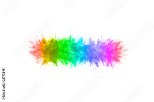 abstract powder splatted background. Colorful powder explosion on white background. Colored cloud. Colorful dust explode. Paint Holi.