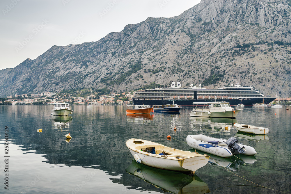 Sunny morning view of Kotor bay, Montenegro.