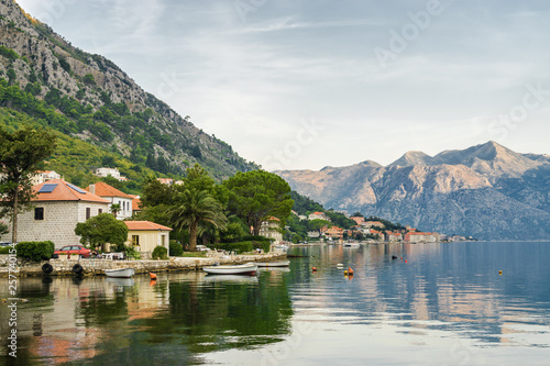 Sunny morning view of Kotor bay, Montenegro.