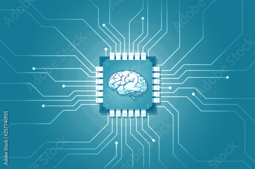 Vector of a computer circuit implanted in human brain.