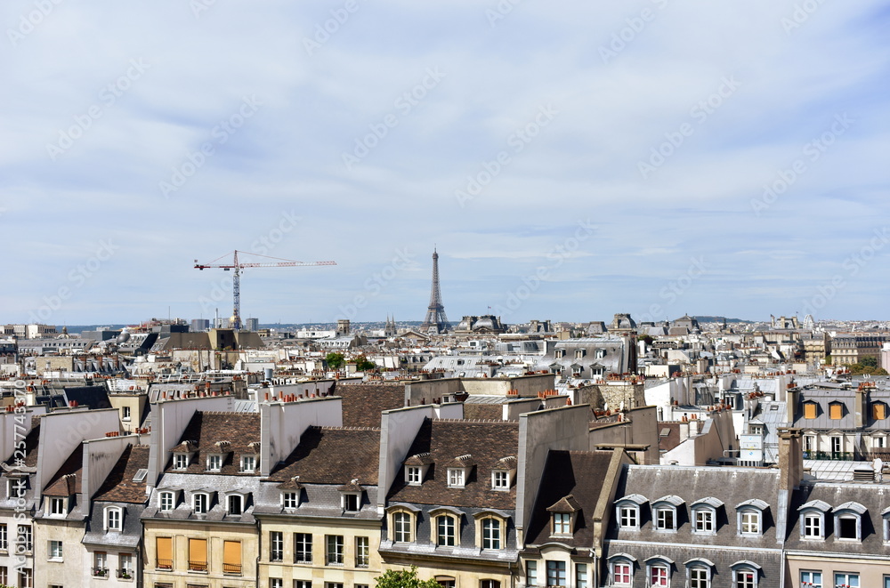 Paris, France. Cityscape with roofs and Eiffel Tower.