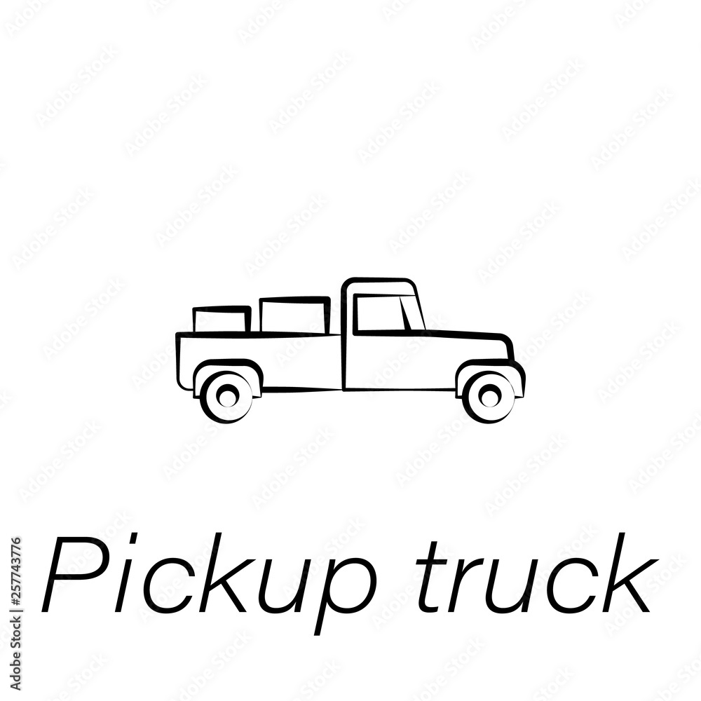 Obraz premium pickup truck hand draw icon. Element of farming illustration icons. Signs and symbols can be used for web, logo, mobile app, UI, UX