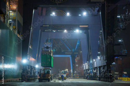 Photography operation of container terminal at night