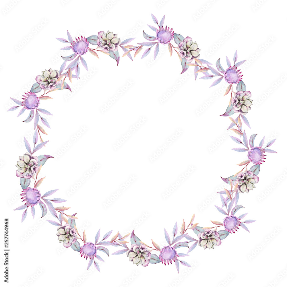 Frame with floral elements. Isolated on white background. 