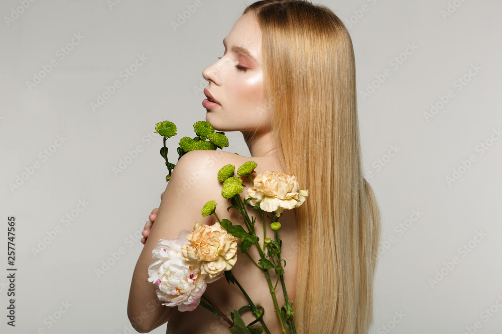 Beautiful young blonde girl with closed eyes Beautiful young blonde girl with closed eyes