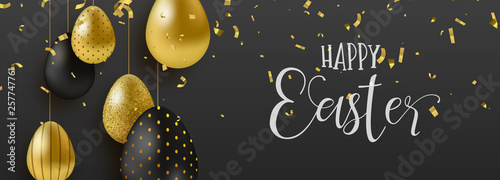 Gold glitter Easter eggs luxury web banner