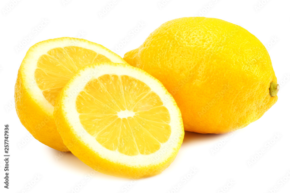 lemon with slices isolated on white background. healthy food